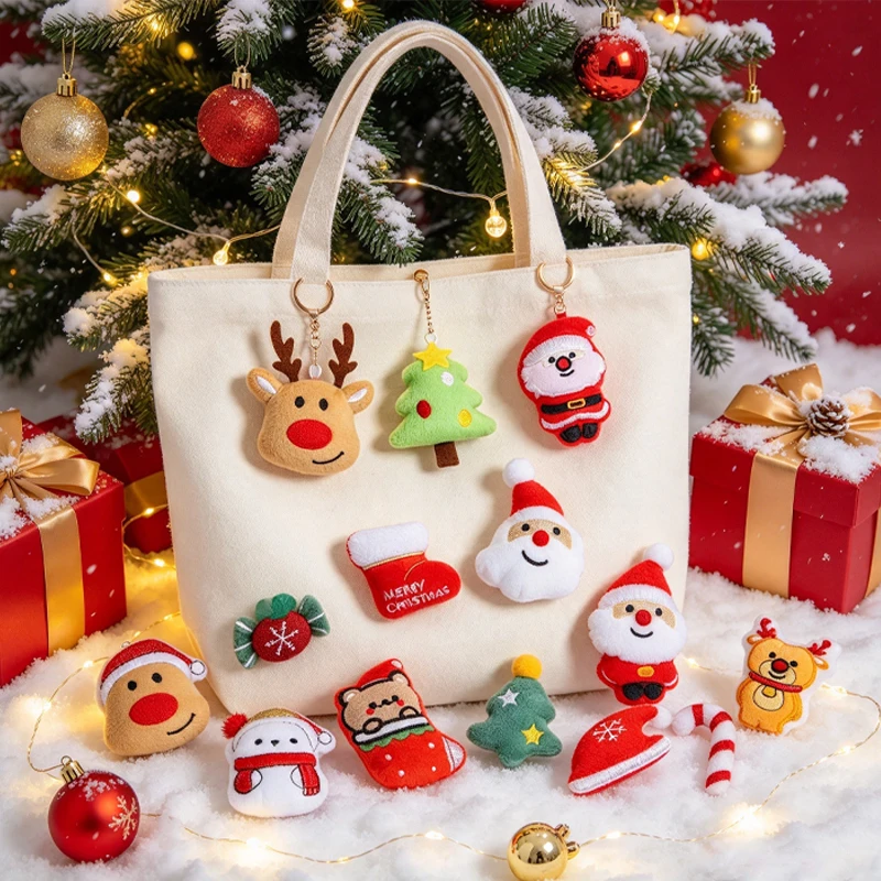 10-80pc Cute Christmas DIY Pendant Cartoon Stuffed Doll Keyring Brooch Charm Accessory for Scarf Clothing Bag Home Ornament
