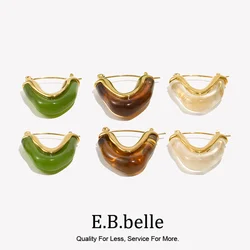 E.B.belle Ins Blogger Style Fashion Textured Acrylic Amber White Gold Plated Steel V Shape Hoop Earring zielone kolczyki damskie