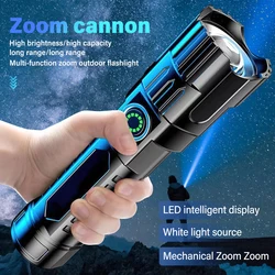 Super Power Flashlight USB Rechargeable Built in battery Telescopic Zoom Tactical Flashlight Handheld Outdoor Emergency Lighting