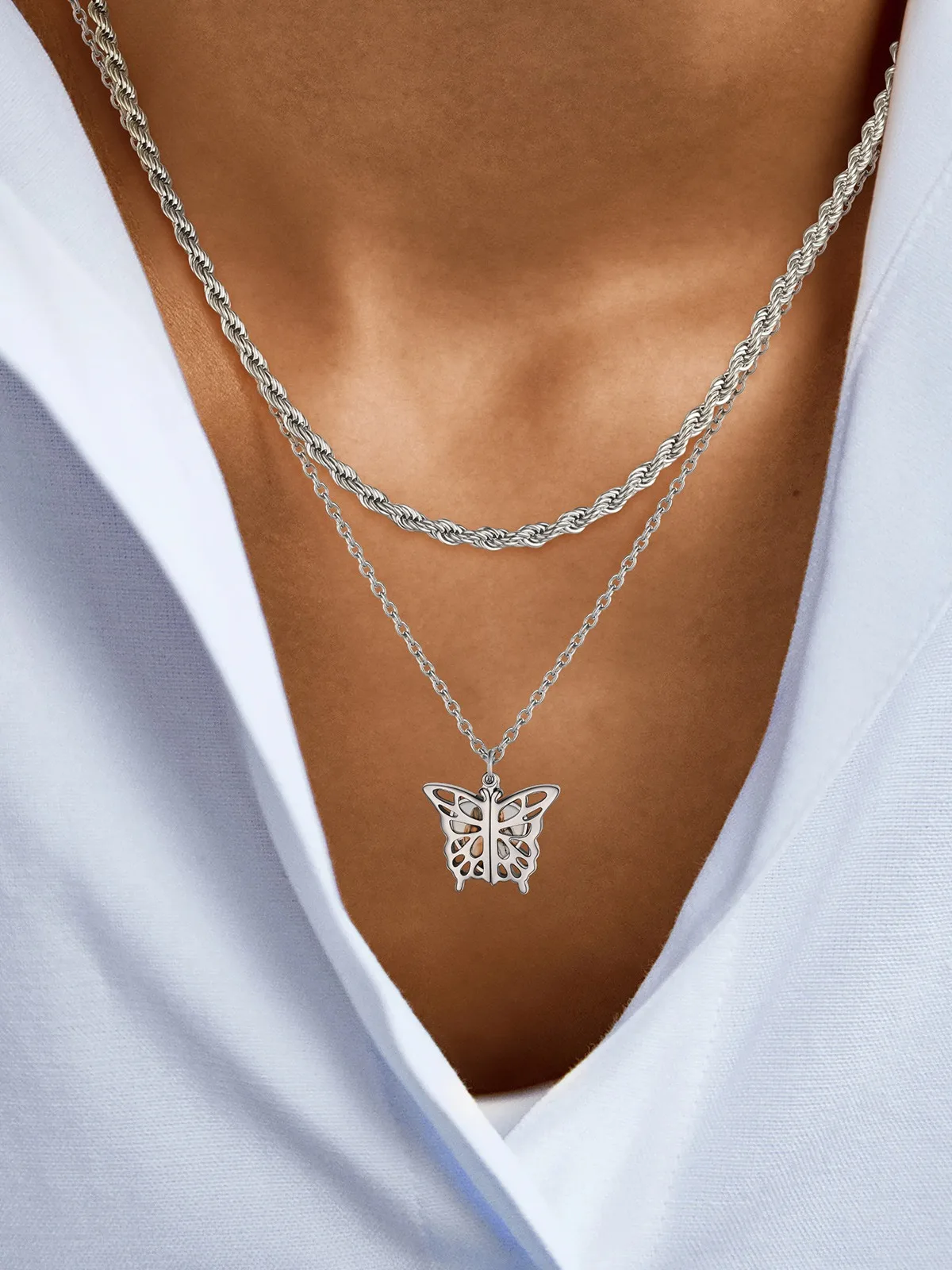 U7 Custom Angel Wings Photo Locket Necklace for Woman Stainless Steel Butterfly Rose Heart Pendant Personalized Jewelry for Her