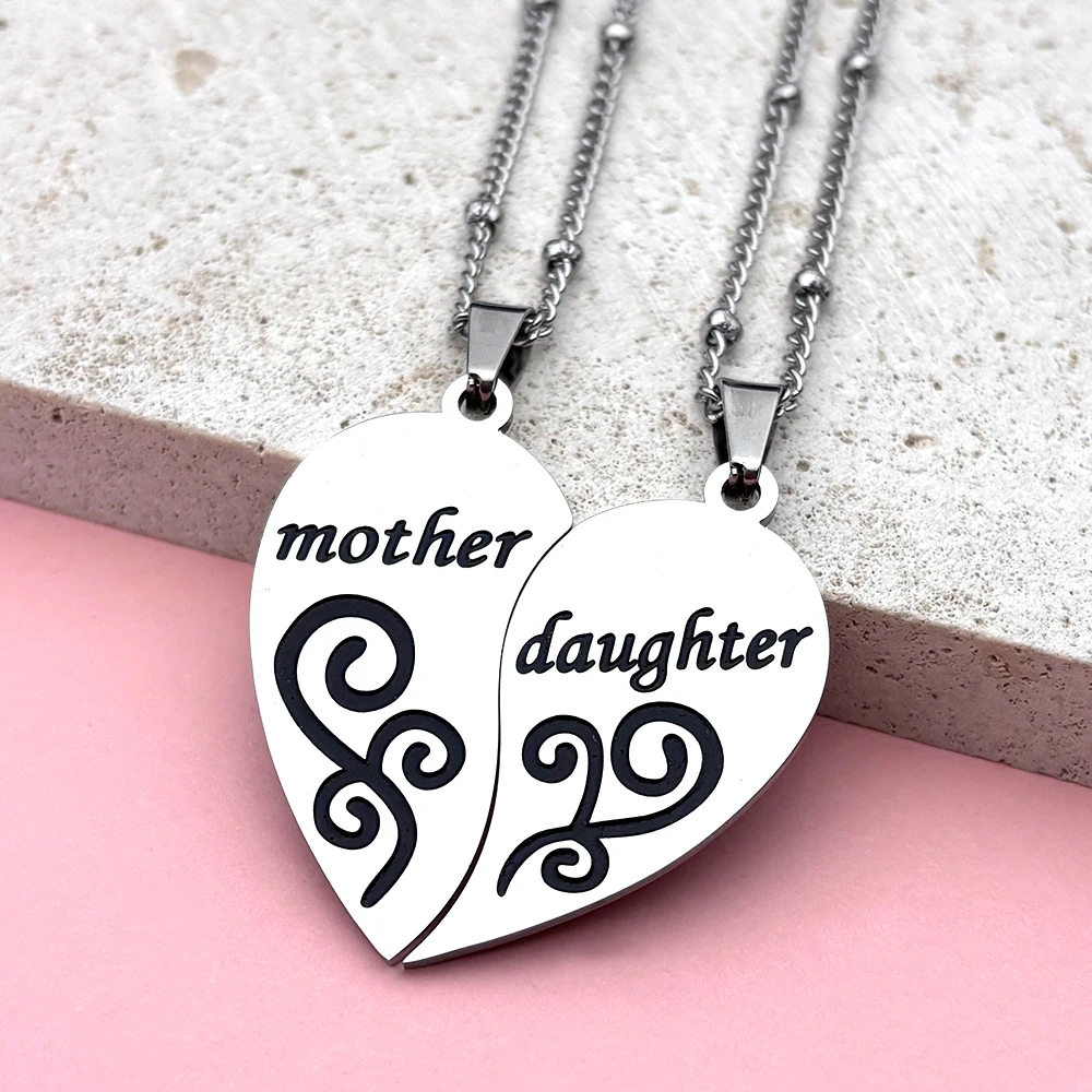 

Paired Mother Daughter Love Heart Pendant Necklace For Women Girl Stainless Steel Silver Color Flower Chain Jewelry Mother's Day