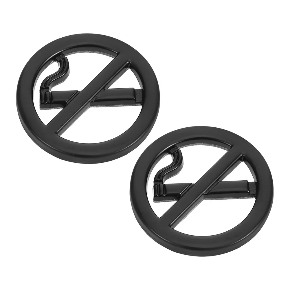 2Pcs No Smoking Metal Decal for Car Interior 3D Self Adhesive Warning Sign Ideal Vehicle Office Home Business Use Black
