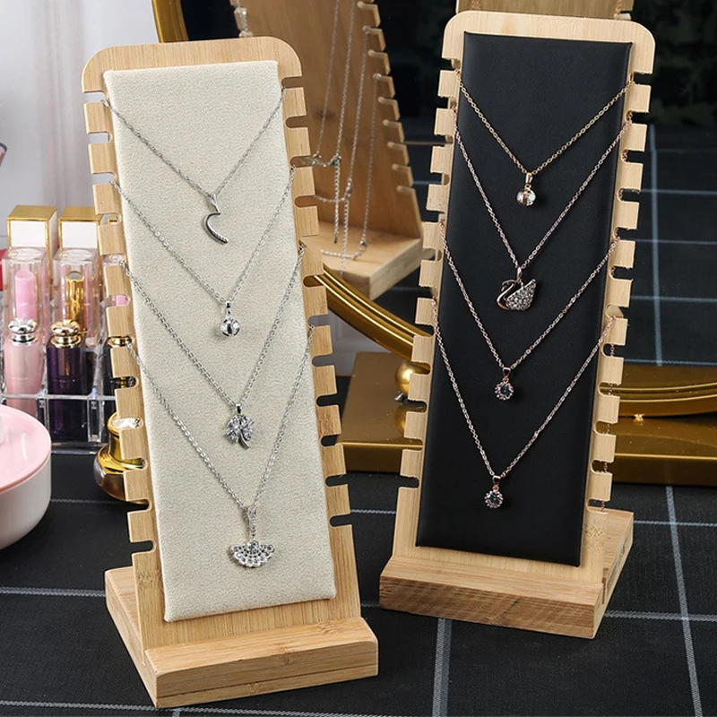 1 قطعة حامل عرض قلادة المجوهرات العمودي من الخيزران ، مناسب لمبيعات عرض المجوهرات وعرض القلائد العائلية #5