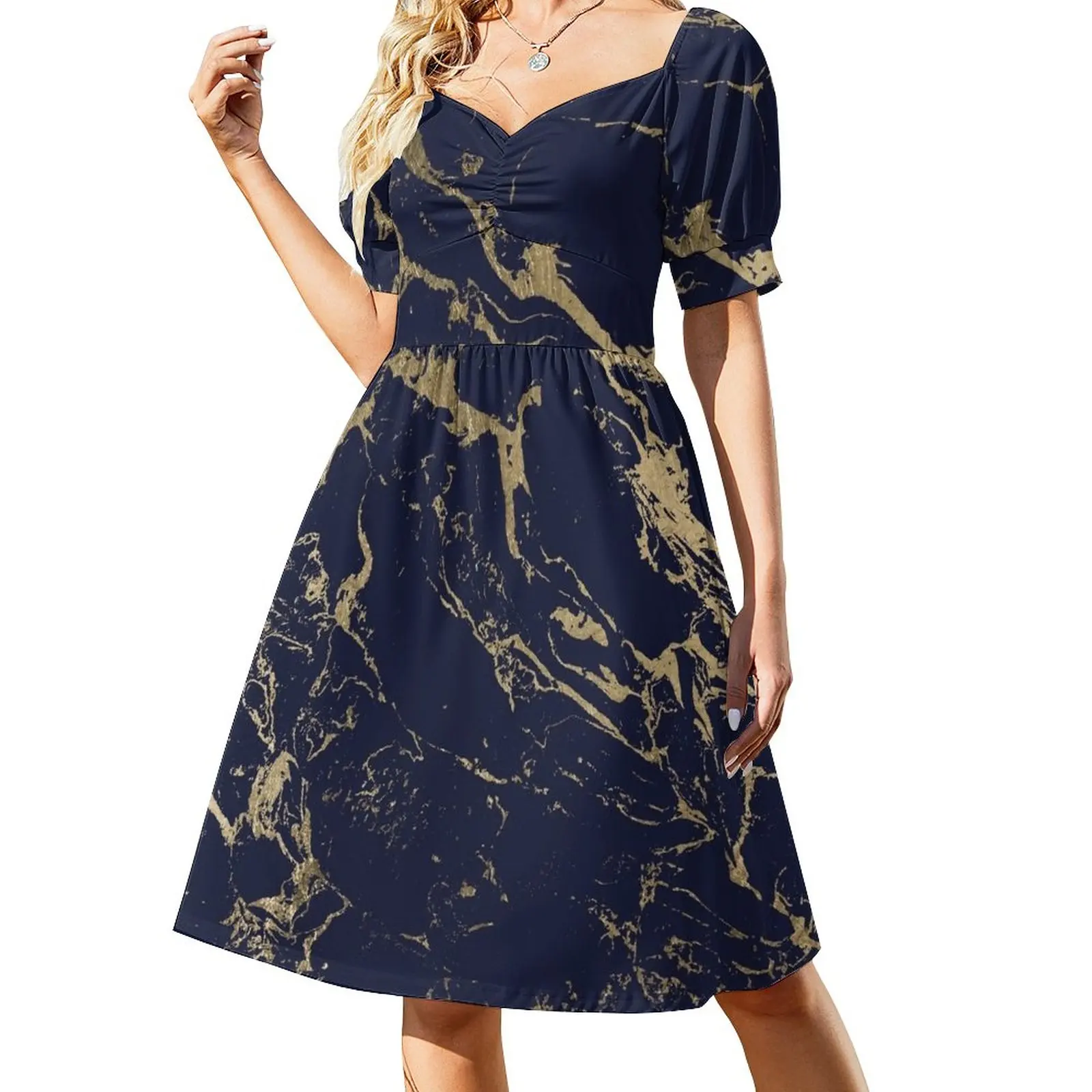 

Modern luxury chic navy blue gold marble pattern Dress Woman clothes women long dresses