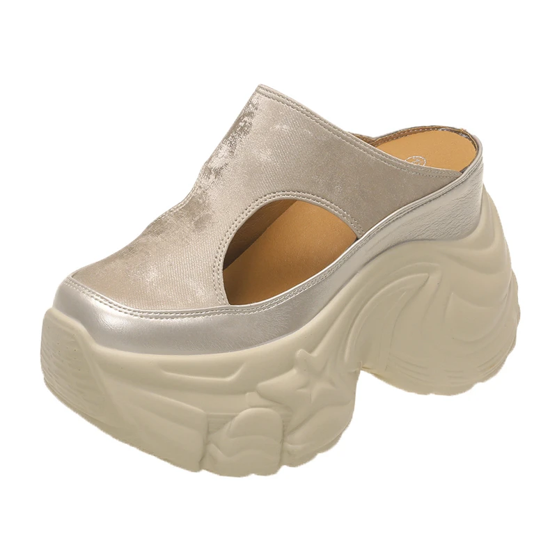 

10CM High Heels Slippers Round Toe Platform Flats Fabric Women Wedge Sandals Platform Wedge Flats Shoes Slip on Summer Sneakers