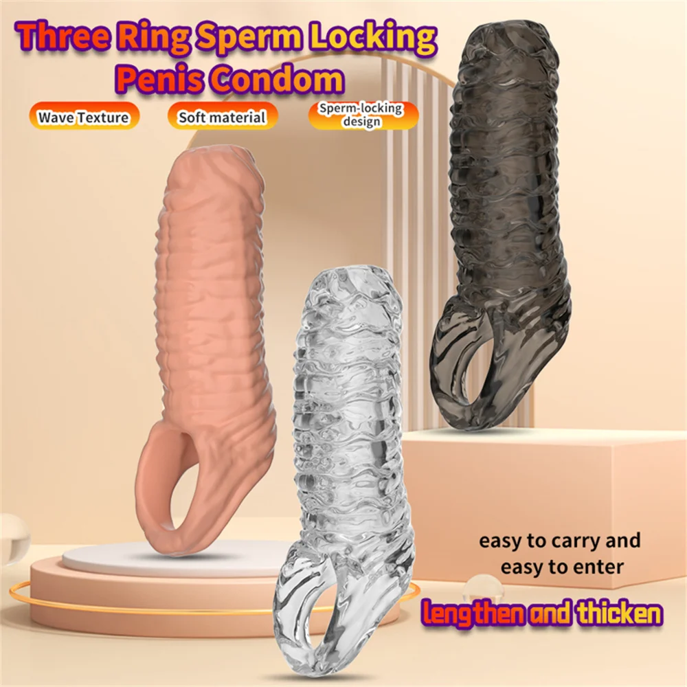Silicone Men Penis Masturbator Cup Male Cock Sleeve Delay Ejaculation Dick Enlargement Rings Reusable Condom Sex Toys For Adults view 6