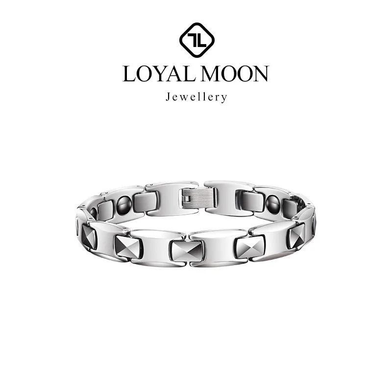 Loyal Moon Tungsten Bracelets For Men, High Polished Link For Women Scratch Proof Ceramic  Bangles, Silver Color, Customized