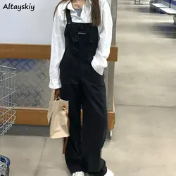 Denim Jumpsuits Women Preppy Style Spring Ulzzang Sweet Young Harajuku Simple Streetwear Daily Leisure Chic Wide Leg Overalls