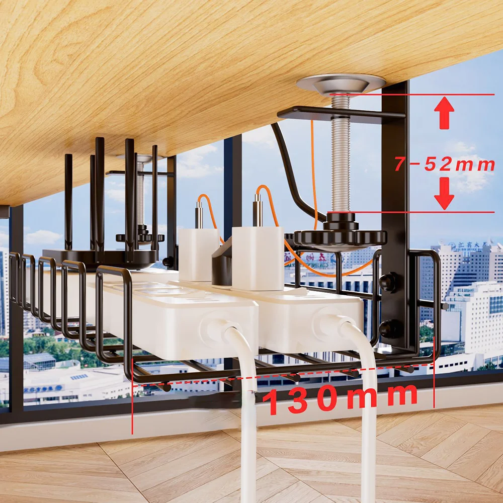 Undertable Storage Rack Extendable Metal Cable Tray Computer Desk Wire Organizer No Punching Kitchen Storage Holder Accessories