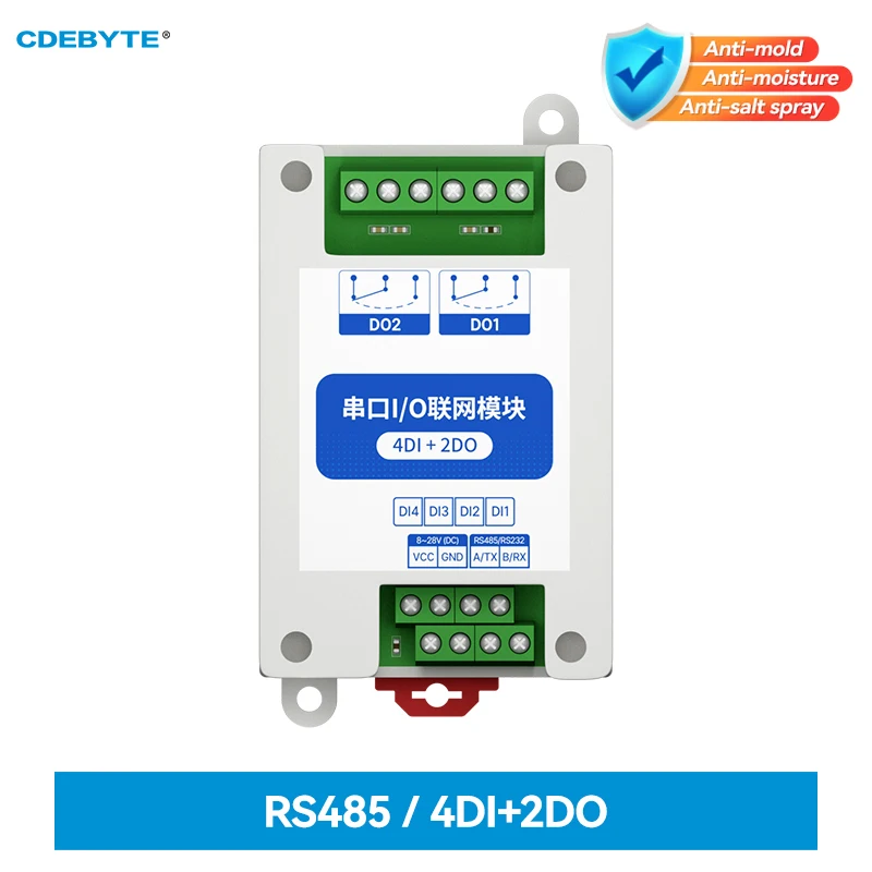 ModBus RTU Serial IO Module RS485 Interface 4DI+2DO 8 Digital Outputs  Rail Installation 8~28VDC CDEBYTE MA01-AXCX4020