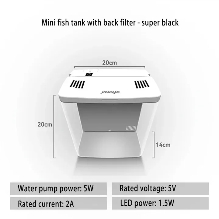 USB Desktop Fish Tank 5L No Need To Change Water Self-circulating Ecology with Silent Pump LED Light Suitable for Office