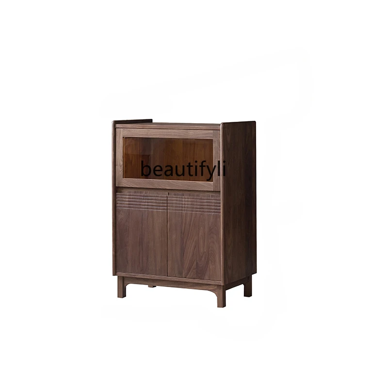 

Solid Wood Multi-Functional Sideboard Cabinet Black Walnut Living Room Locker Storage Wall Tea Cabinet