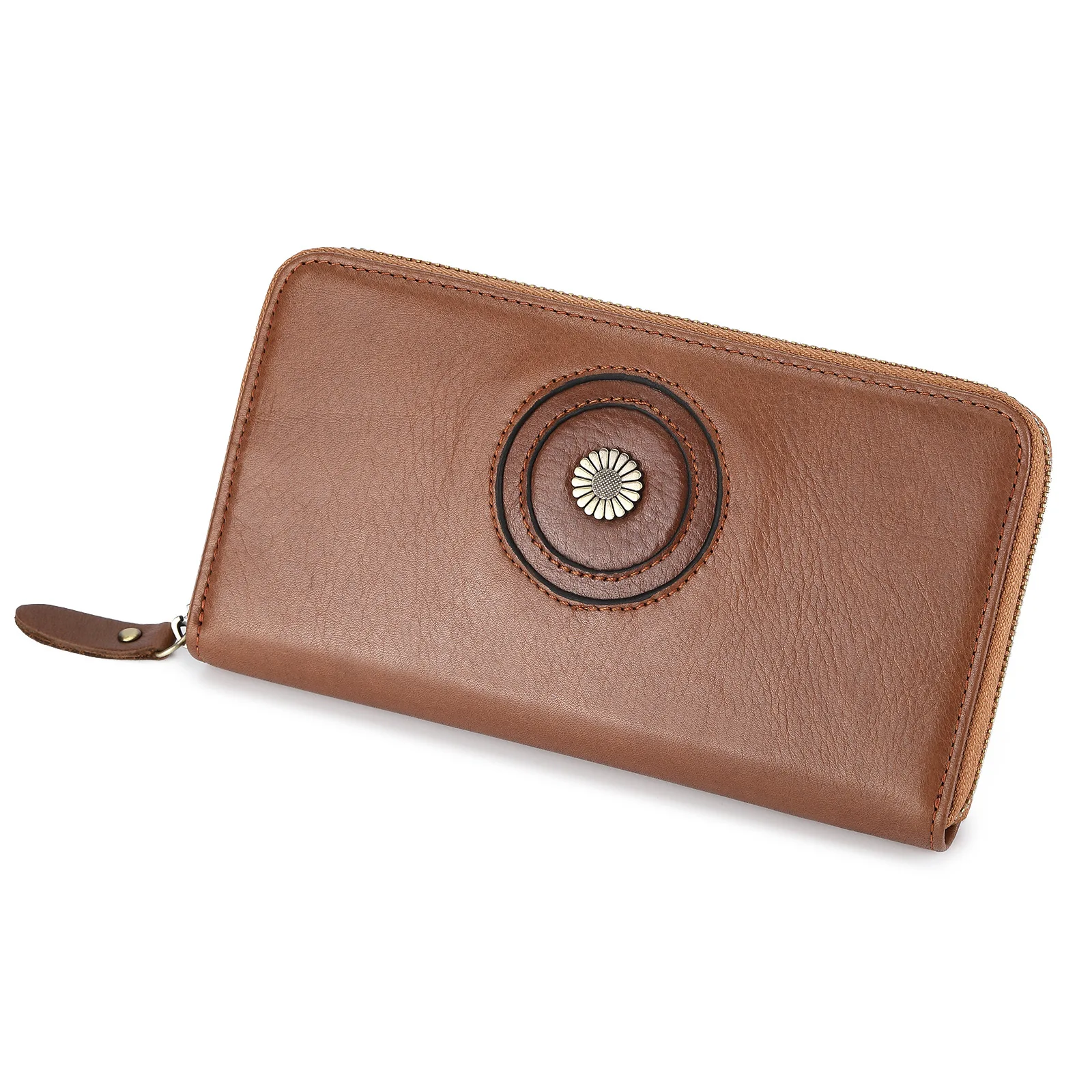 Handmade Retro Fashion Genuine Leather Money Purse Cowhide Casual Long Zipper Clutch Bag Men Wallet