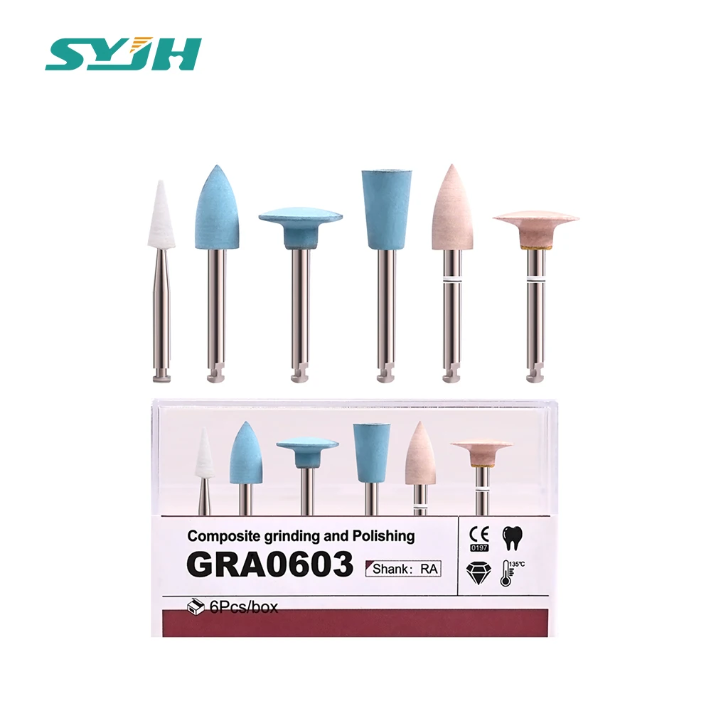 

6Pcs/box GRA0603&GRA0604 Dental Silicone Polishing Tip Grinding Heads Teeth Polisher RA Burs Dia. 2.35mm for Low Speed Handpiece