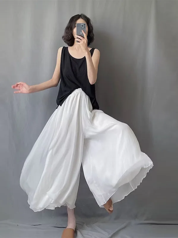 

Повседневные однотонные двухслойные широкие брюки больших размеров, женские хлопковые и льняные летние утягивающие брюки с девятью точками