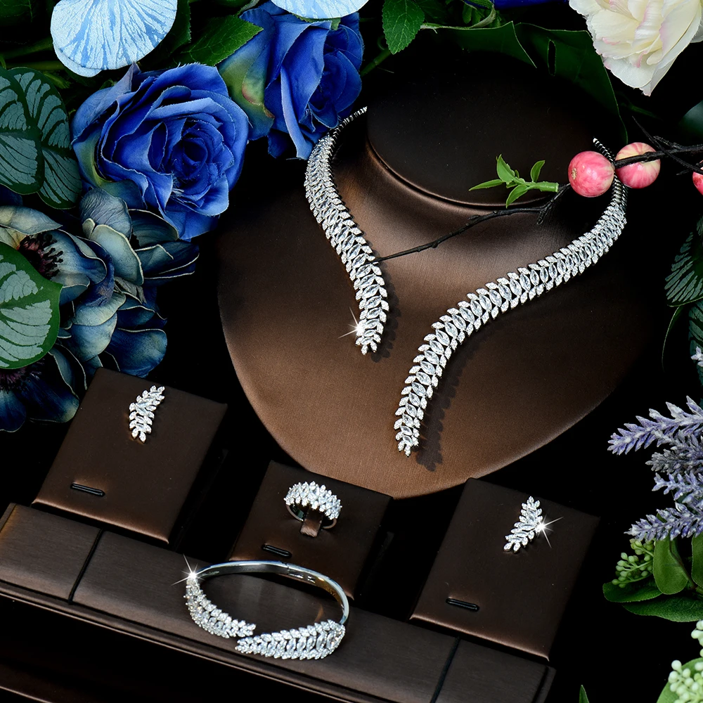 HIBRIDE New Fashion Luxury stereo Set Necklace Earrings and Bracelets Women's Jewelry Wedding Bridal Travel Everyday Gifts S1241