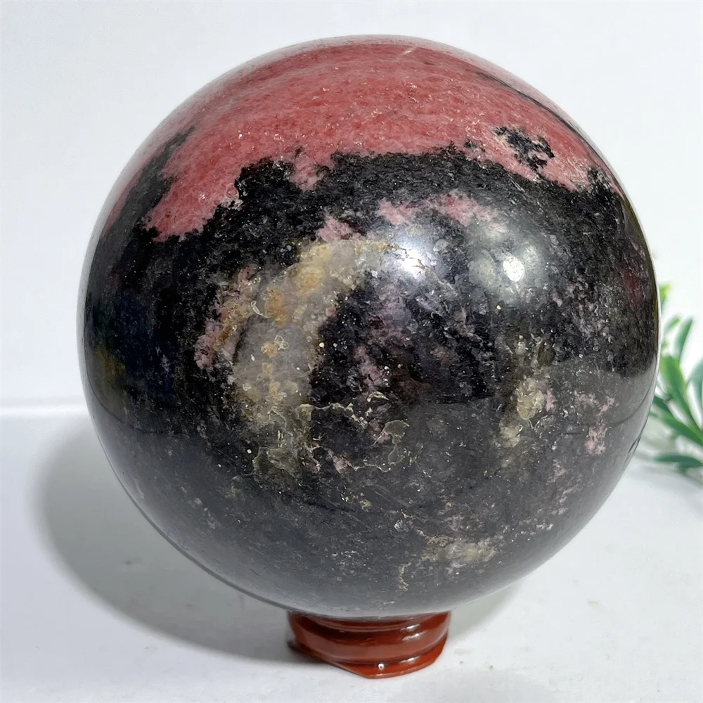 1527g Natural Crystal Rhodonite Sphere Ball Home Reiki Meditation High Quality Healing Decoration Gemstone Energy+Stand