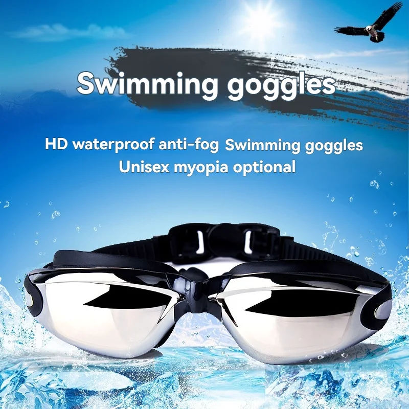 Gafas de natación plateadas galvanizadas para mujeres y hombres, protección Uv ajustable, gafas de buceo antiniebla impermeables para piscina
