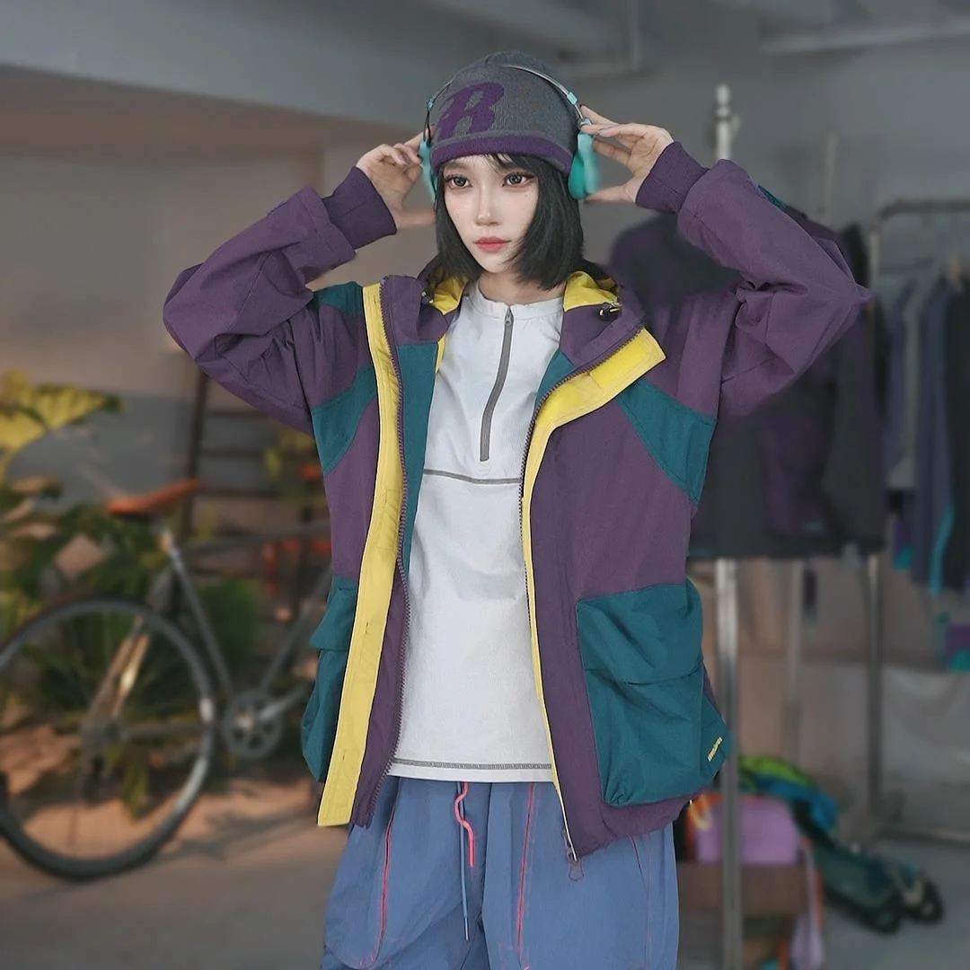 

Легкая уличная куртка из нейлонового волокна с цветными вставками, повседневная, модная, молодежная, для походов и кемпинга