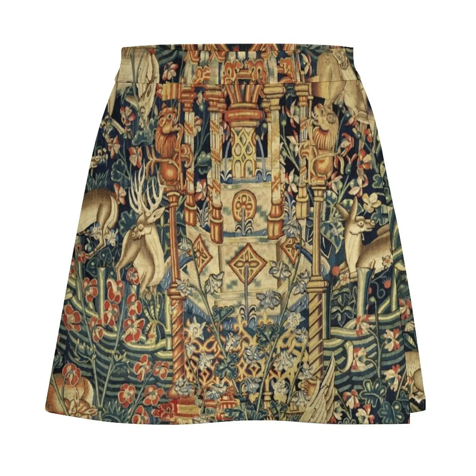 SOURCE OF LIFE Verdure with Forest Animals in Private Garden, Floral Medieval Tapesty Mini Skirt Skort for women Mini Skirt