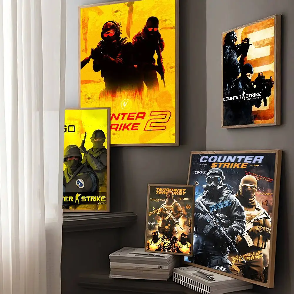 Counter-Strike CS 2 Vintage Anime Posters Sticky Waterproof Paper Sticker Coffee House Bar Kawaii Room Decor