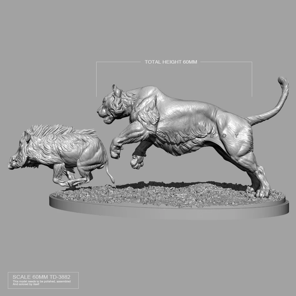 60mm Resin model kits tiger and pig DIY colorless and self-assembled TD-3882