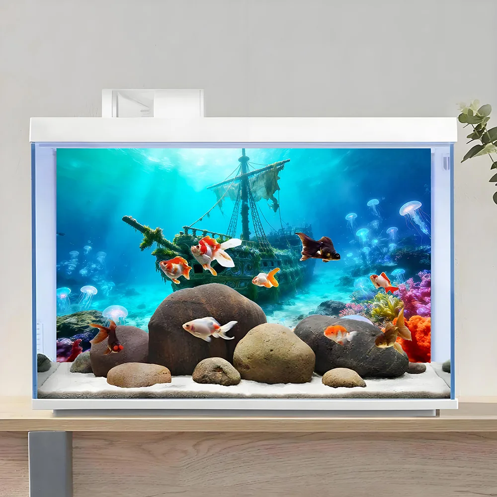 Aquarium Background, Background For Fish Tank, Jellyfish Shipwreck, Aquarium Decor, Front Self-Adhesive 2D Flat Sticker