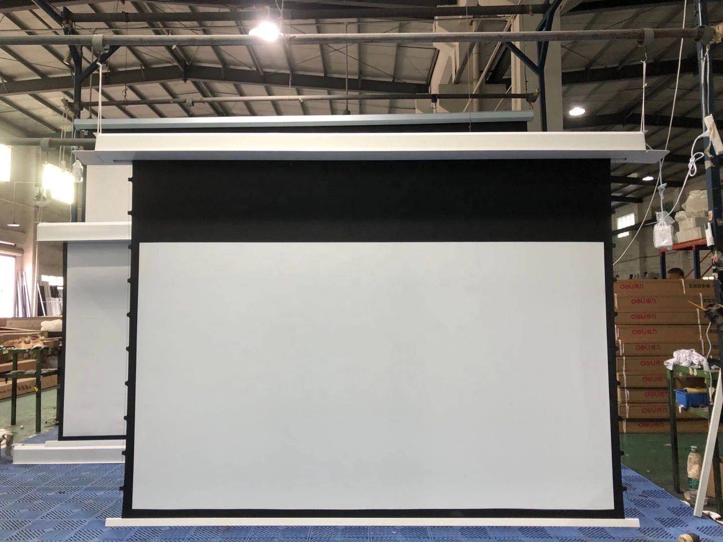 133 Inch 16:9 Ceiling Tab Tension Motorized White Screen, Ceiling Recessed Projector Screen