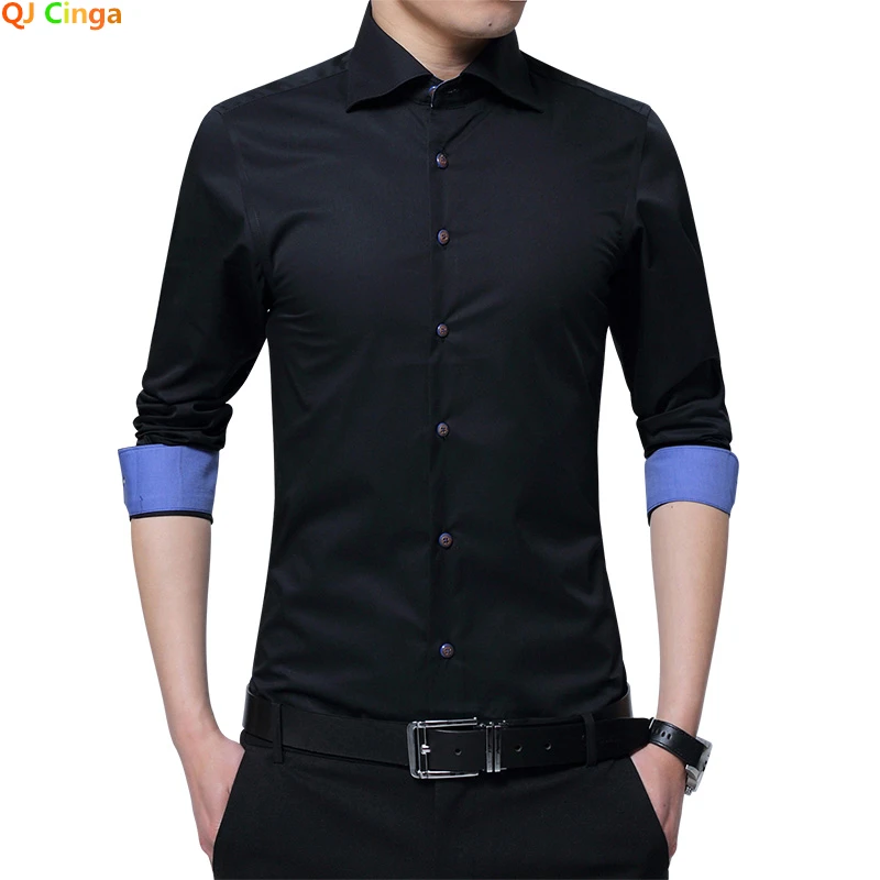 

Мужская хлопковая рубашка с длинным рукавом, черная однобортная приталенная рубашка с лацканами, красного и синего цвета, весна 2023