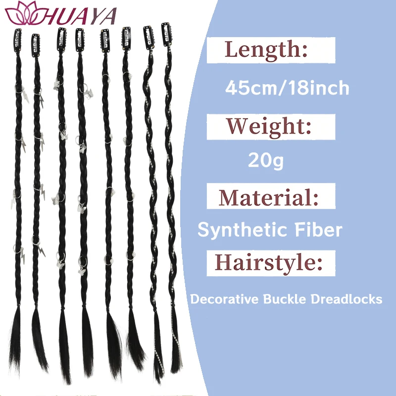 Synthetic fiber braided wig with BB clips, Y2K punk hair accessories for girls, suitable for daily wear, cosplay andpartystyling