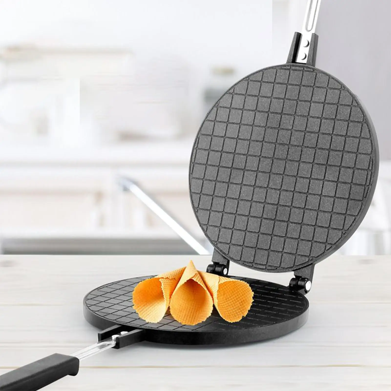 Waffle Iron Nonstick Checkered Waffle Cone Iron Baking Mold Shaper Pan For Birthday Housewarming Home Camping Commercial Pastry