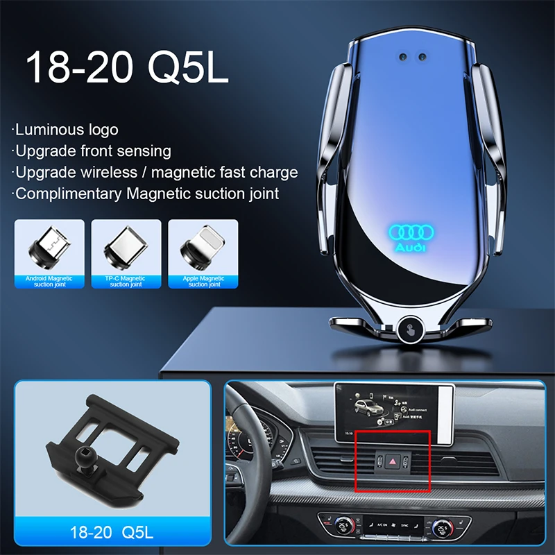 2022 New Adjustable Height Touch Control Auto Inductive Fast Wireless Charger Air Vent Car Phone Holder With Built-in Battery