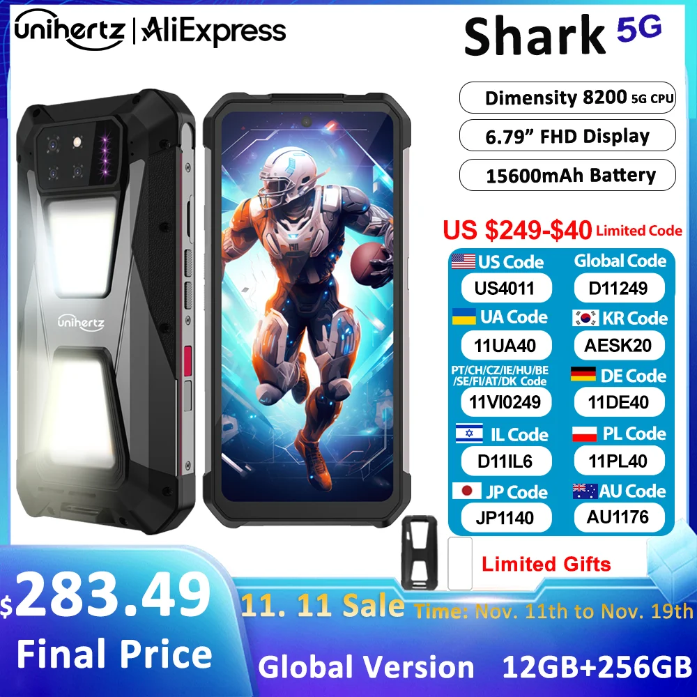 

Unihertz SHARK , Android Rugged Smartphone 5G, Dimensity 8200, 6.79" 120Hz Large Screen, 24+256GB,Gaming Phone,Add to Cart