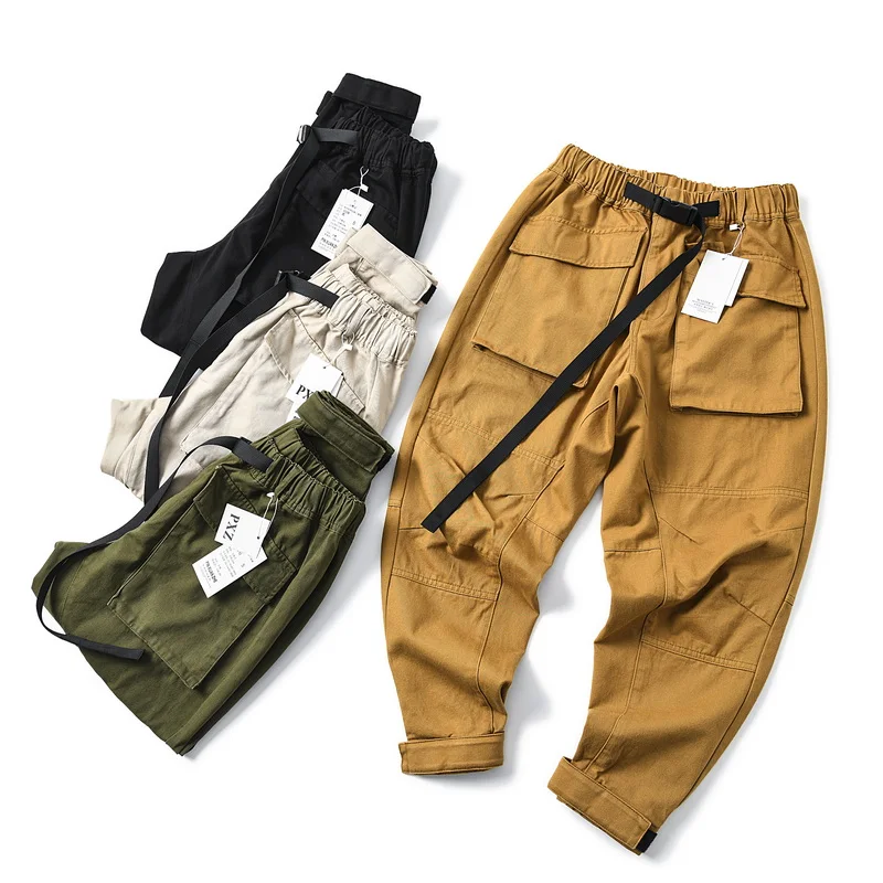 

Мужские повседневные брюки из хлопка цвета хаки, зауженные, свободного кроя, с множеством карманов, с 3D-мозаичным узором, молодежные, стильные