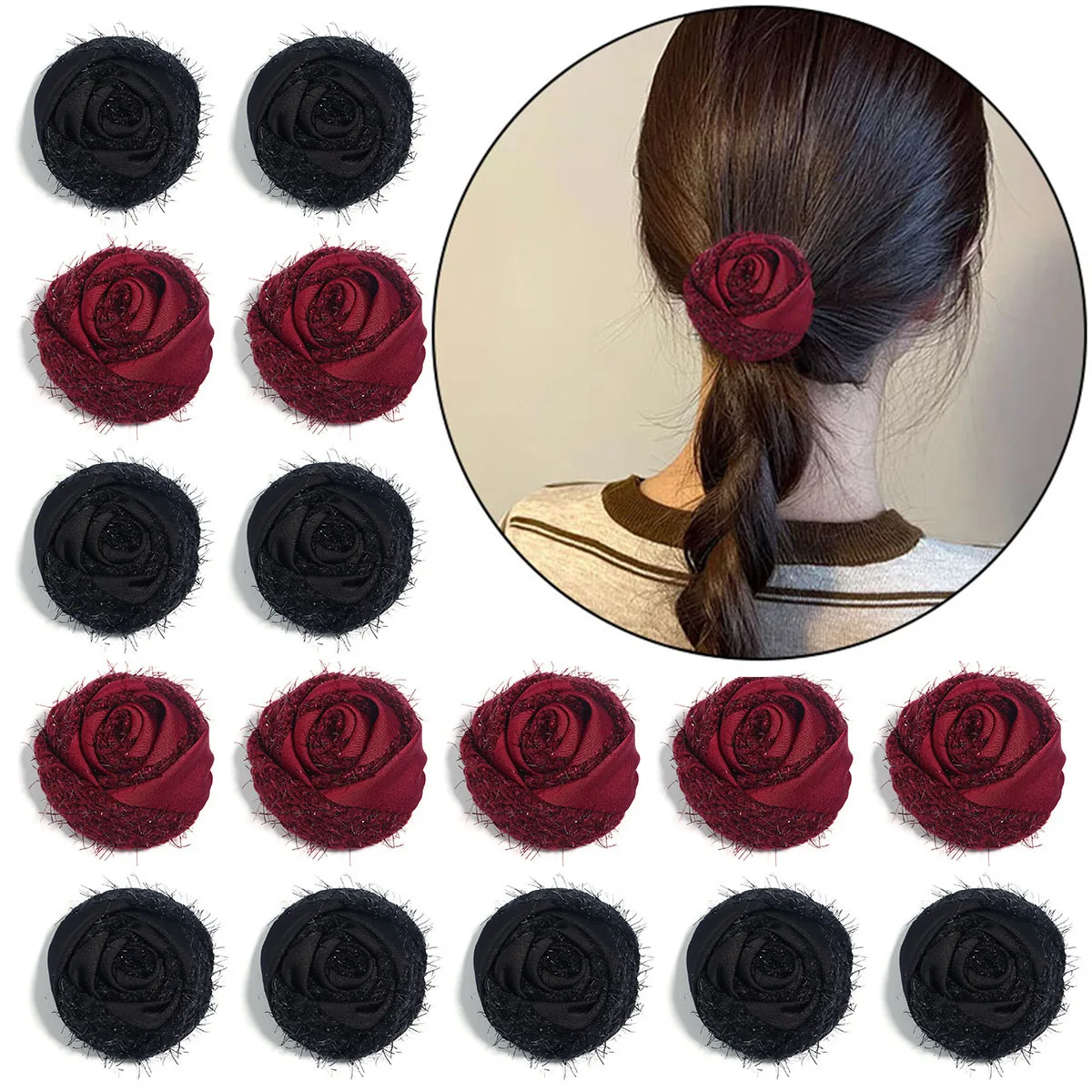 

1Pc Fashionable Minimalist Fabric Flower Shiny Silk Personalized DIY Red Velvet Flower Earrings Gift Hair Clothing Accessories