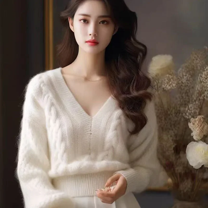 

Женская одежда, модные свободные толстые пуловеры для поездок на работу, осень-зима, винтажные однотонные теплые свитера, удобный вязаный топ из мягкой шерсти