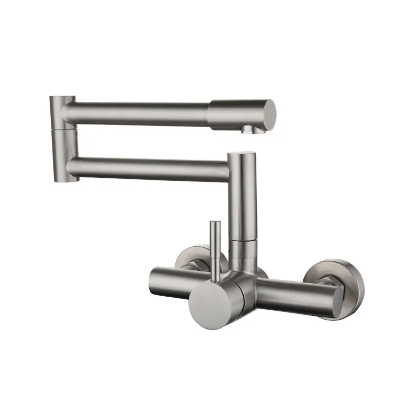 

Bathroom Accessories Stainless Steel Wall Mounted Double Hole Brushed Rotatable Hot and Cold Kitchen Faucet