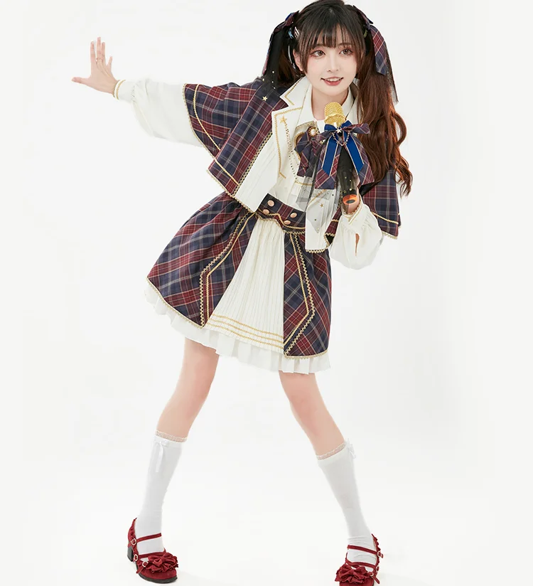 Song-Promotion Costume Lolita Women's Team Little Idol Suit JK Uniform Sweet Girls Long Sleeve Shirt Cloak and Skirt Set Outfits