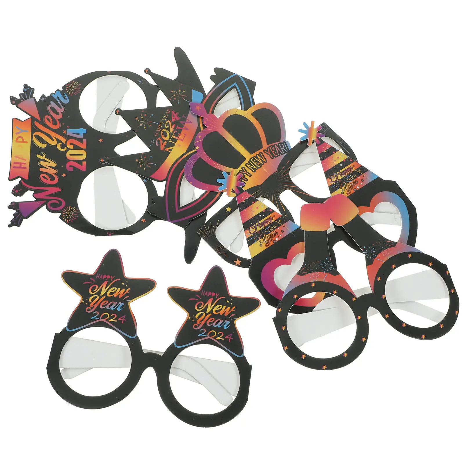12Pcs Rainbow Paper New Year Glasses Frames Lightweight Funny Photo Prop Party Eyeglasses Costume Accessories Holiday
