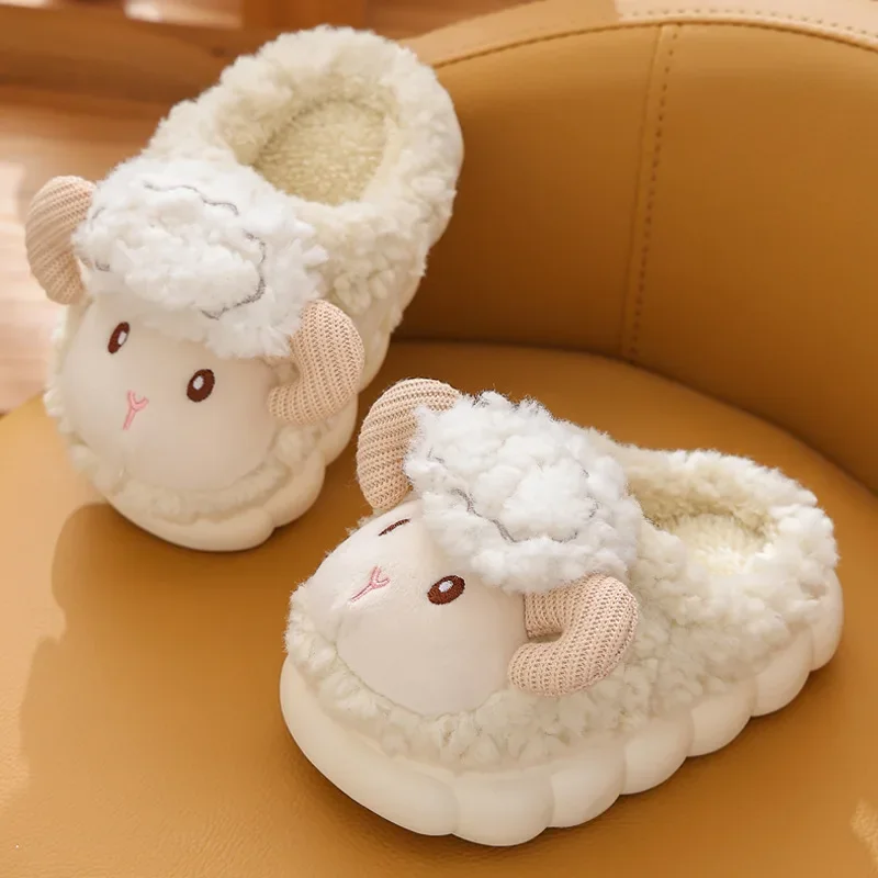 Girl Shoe Winter Kid Brand Slippers Cartoon Sheep Home Shoe Boy Girl Indoor Warm Plush Slippers Soft Sole Anti-Slip Cotton Shoe