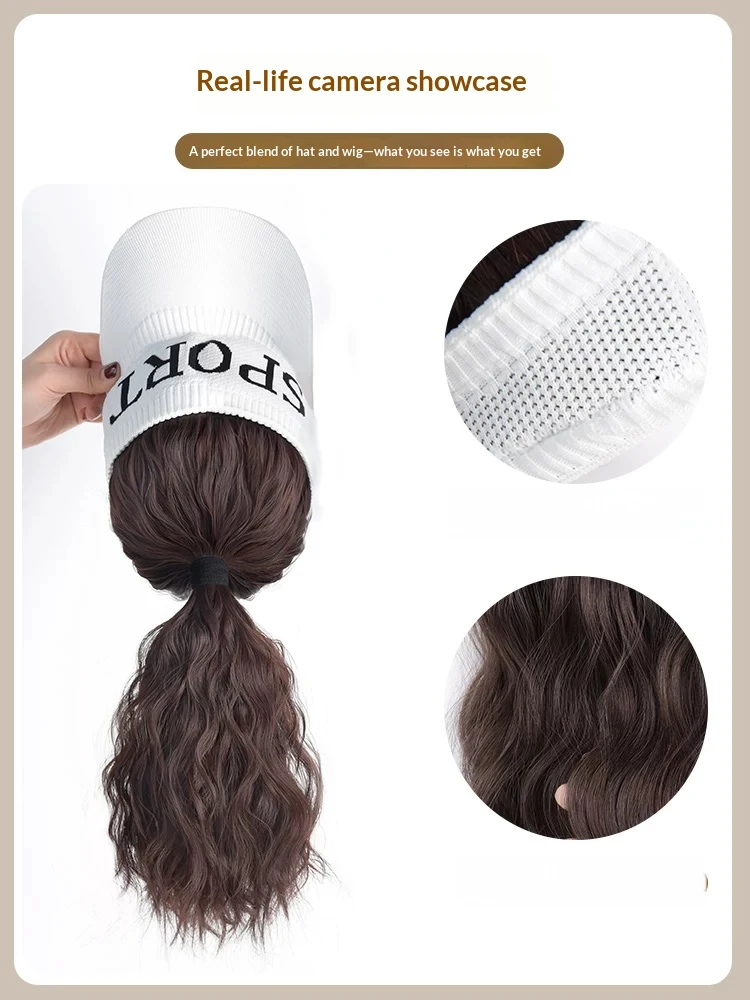 Hat wig integrated hollow out small label women's summer fashion sun shading breathable simulation short curly duckbill hat