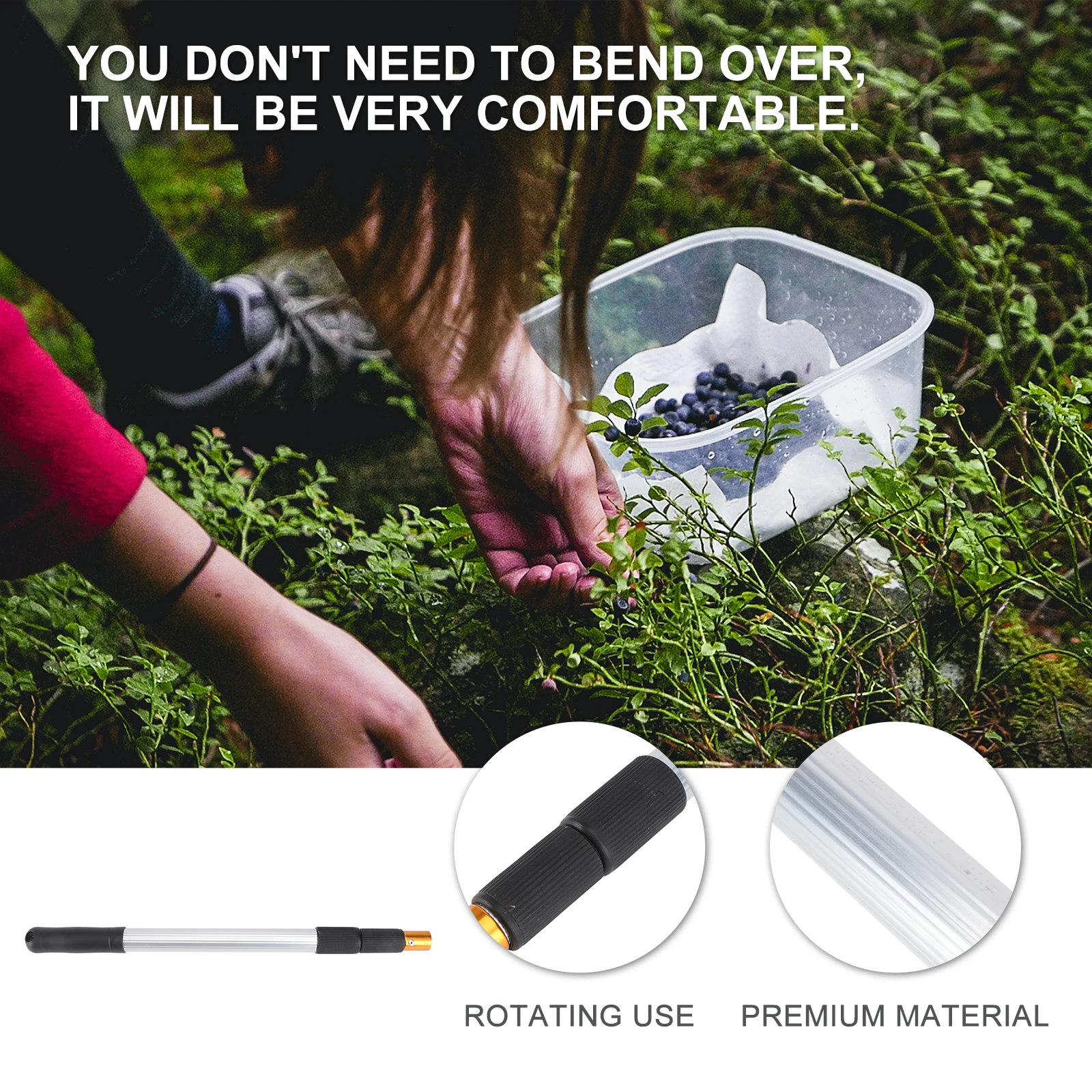 

Aluminum Alloy Nut Gatherer stick Roller Brush Extension Silver Durable Lightweight Portable Fruit Picker Collector