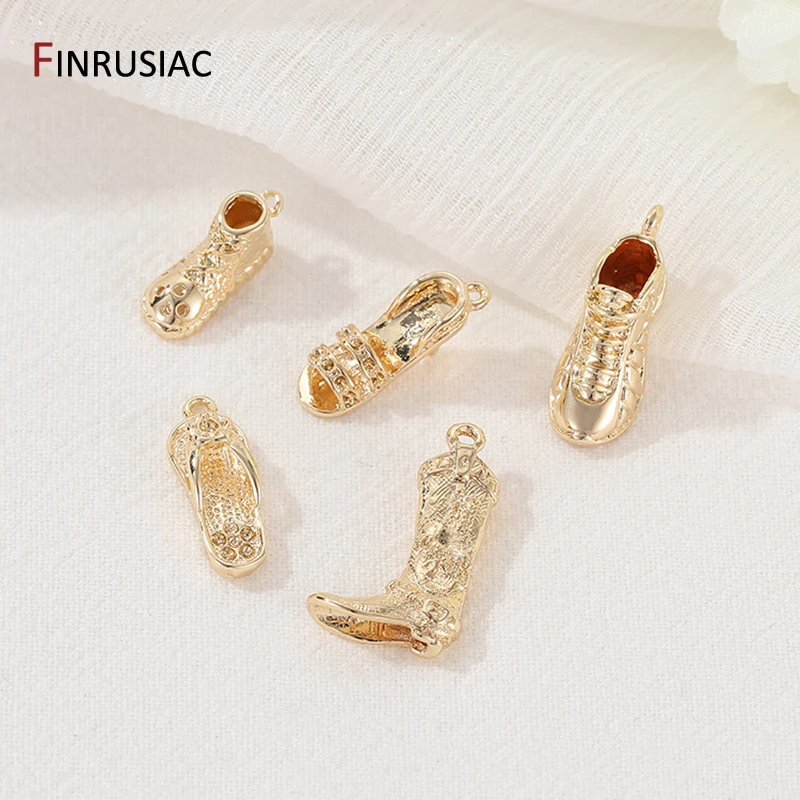 

14K Gold Plated Brass Slippers High-Heeled Sandals Shoes Charms Pendants,Long Boot Charm for DIY Necklace Making Supplies