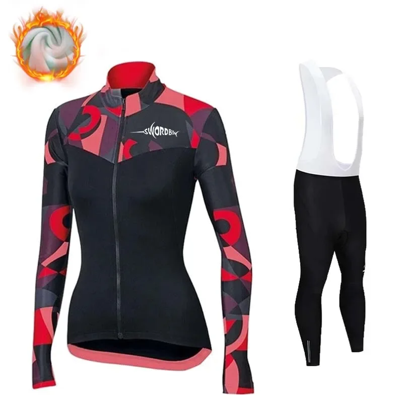 

SWORDBIK-Winter Cycling Set for Women, Bicycle Clothing, Long Sleeve Jersey, Road Bike Clothes, MTB Uniform, 2022