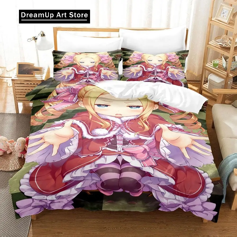 3D Print Anime Re Zero Rem Ram Emilia Bedding Set Boys Girls Twin Queen King Size Duvet Cover Pillowcase Bed boys Adult Bedroom