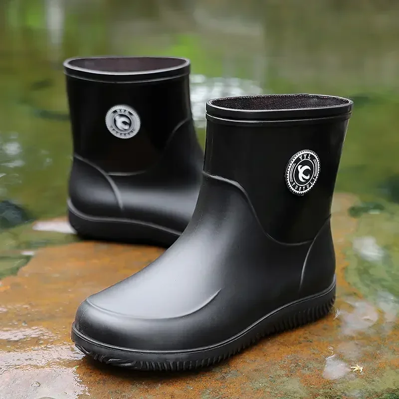 

Men Rain Boots Non-slip Light Hiking Rain Shoes Slip on Waterproof Outdoor Leisure Rubber Fishing Shoes Work Water Shoes