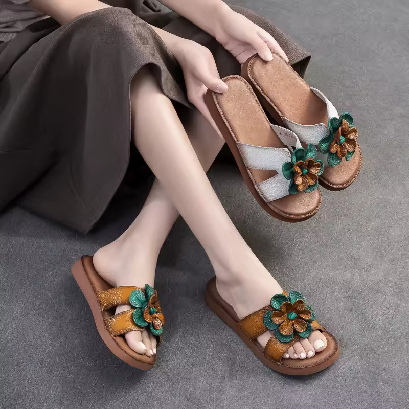 GKTINOO Genuine Leather Summer Shoes Women Slippers Flat Outside Slides Leisure 2026 New Handmade Concise Ladies Slippers