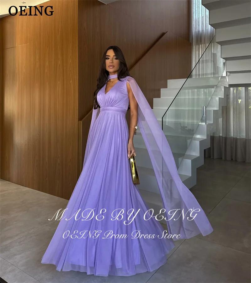 OEING – robe de bal trapèze violette, Simple, col en v, drapée, sans manches, longueur au sol, personnalisée