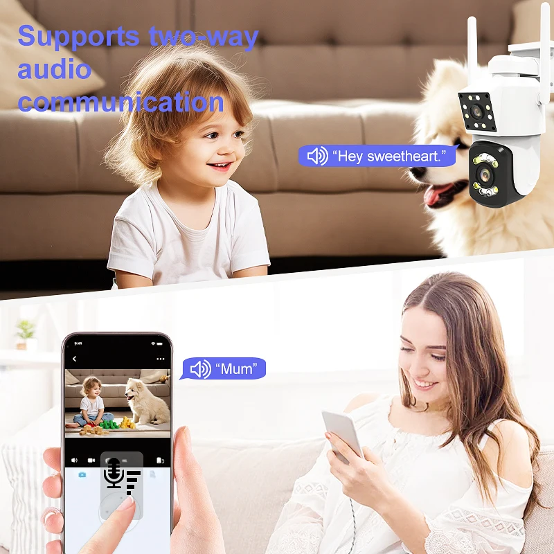 Dual Lens Wireless Camera 3MP Wireless Security Camera Motion Detection Audio Video 1080P HD Surveillence Outdoor CCTV Camera