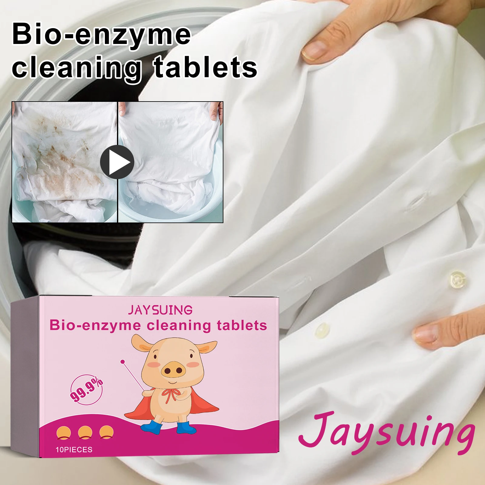 

Jaysuing Активные ферментные таблетки для стирки Чистка желтых пятен Растворяют короткие грязь Уменьшает остатки пищевых продуктов Таблетки для стирки